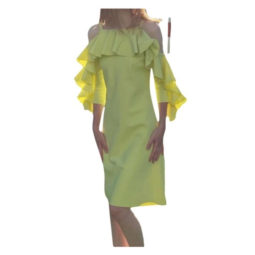 Chiara Boni Yellow Ruffle Flutter Sleeve Sheath Dress XS